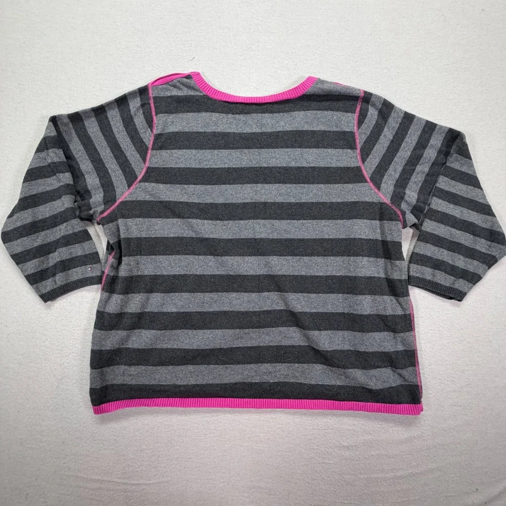 Tommy Hilfiger Womens Sweater Relaxed Grey Pink Striped Shoulder Buttons 3X